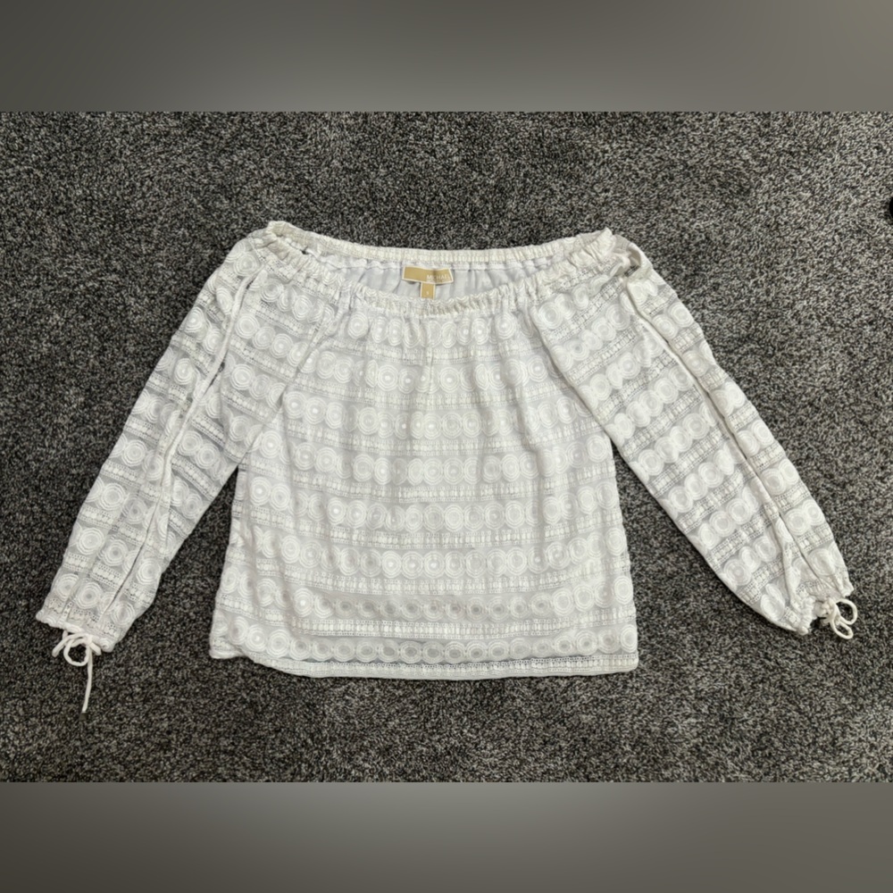 Michael Kors White Lace Off the Shoulder Top Cutout Sleeves Small